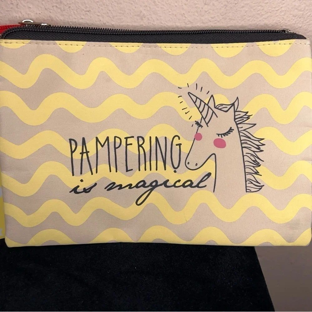 Set Of Two Makeup Bags Perfectly Posh Yellow Travel Cosmetic Storage Unicorn